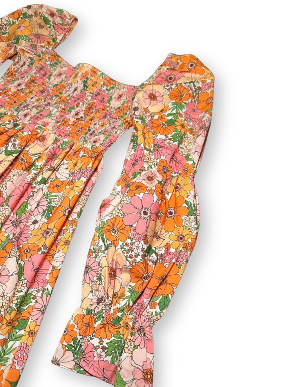 Gianni Bini Floral Smocked Long Sleeve Mini Dress Size Small 100% Cotton - Picture 3 of 6
